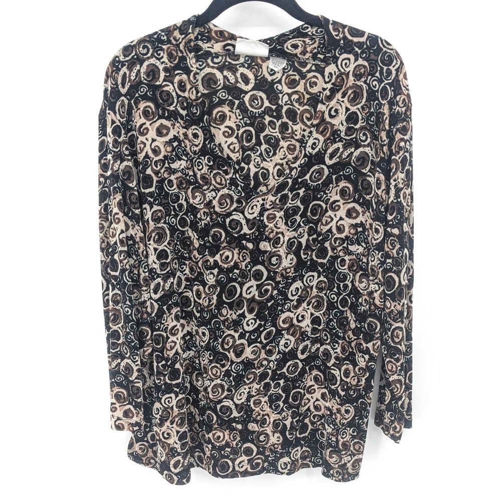 Chicos Travelers Top Womens XL Brown Swirl Long Sleeve V-Neck‎ Blouse Mature